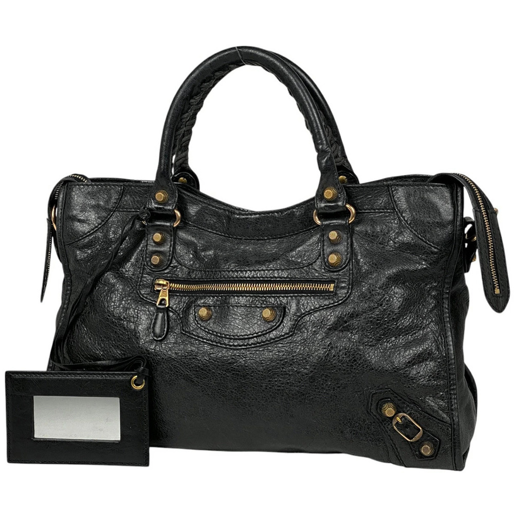 Balenciaga Giant City Shoulder Bag Handbag Leather Black